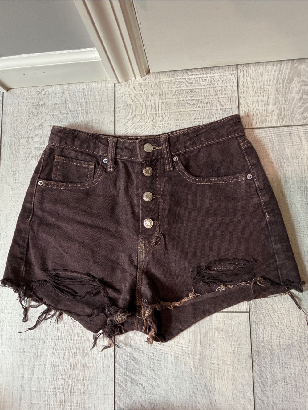 wild fable Distressed Dark Brown Denim Shorts